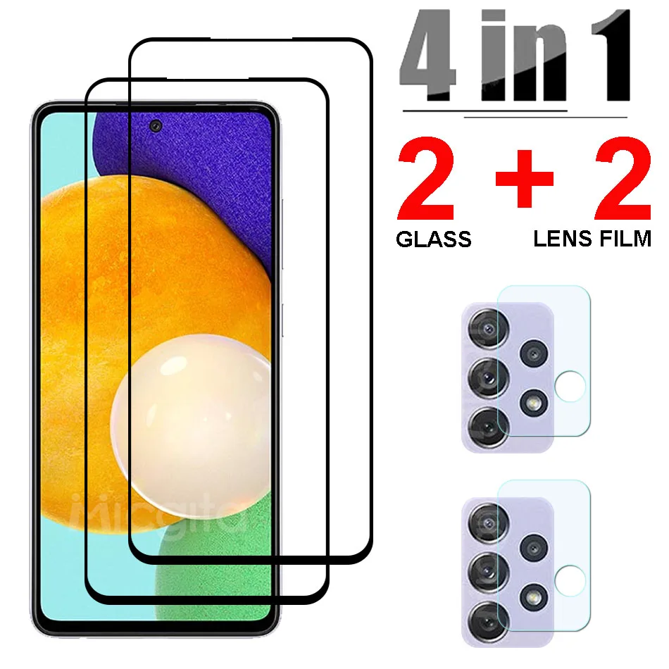 

4 in 1 Tempered Glass For Samsung Galaxy A52 5G A51 A50 A50S Screen Protector Full Cover Camera Lens Film For Samsung A52 Glass