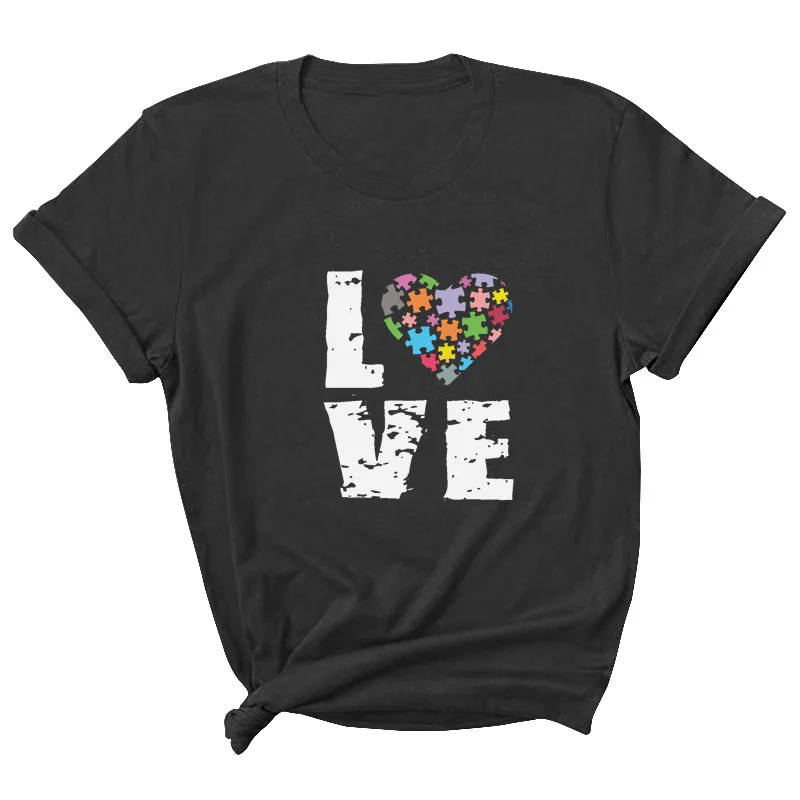 

LOVE Plaid Letter Print Women T Shirt Short Sleeve O Neck Loose Women Tshirt Ladies Tee Shirt Tops Clothes Camisetas Mujer