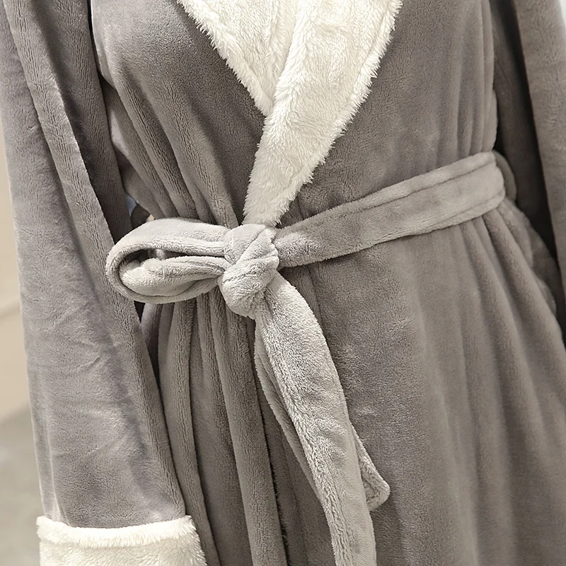 

Autumn And Winter Robe Plus Long Robe Flannel Couple Nightgown Thick Lace-up Solid Color Long Home Robe