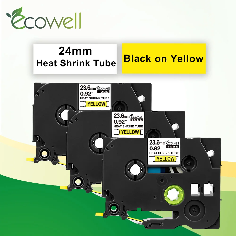 Ecowell 3 шт. 24 мм Φ Hse651 Hse 651 термоусадочная трубка этикетка черная на желтой ленте