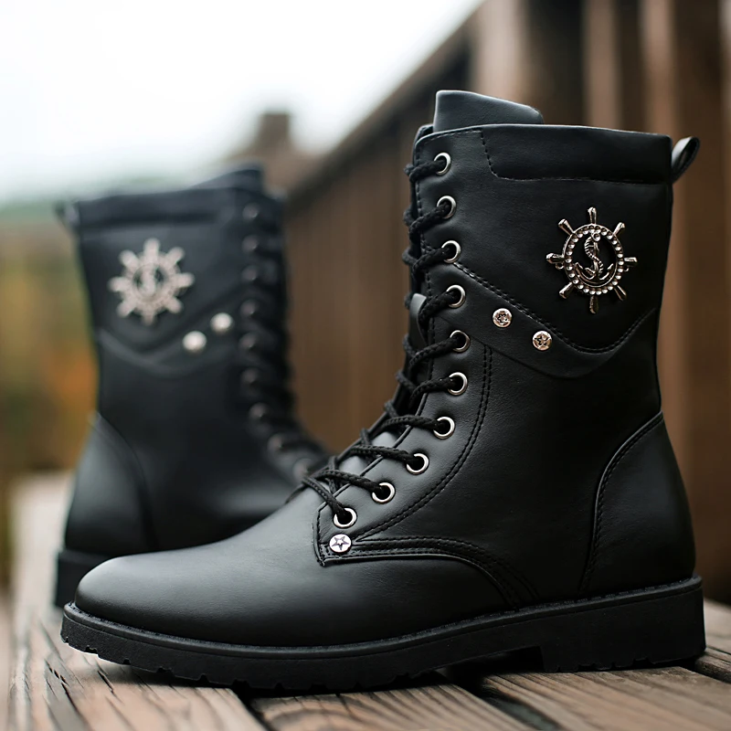 Мужские ботинки в байкерском стиле кожаные для мотокросса мотоциклетные