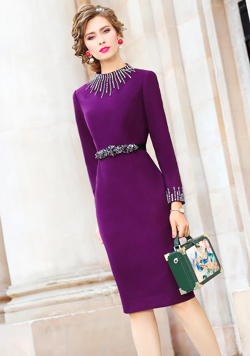 TESSCARA Women Autumn Luxury Beading Dress Festa Female Office Cocktail Party Robe High Quality Vintage Designer Pencil Vestidos