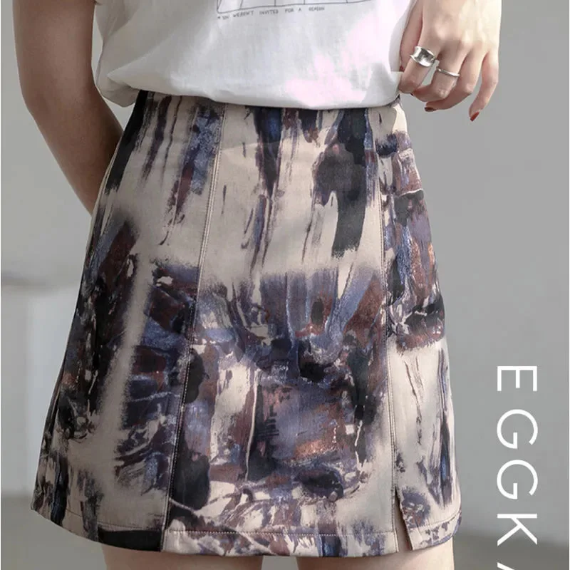 Oil Painting Style Summer Skirt Designer Skirts Women Retro Girl Skirt 2021 New Skirt Korean Fashion Short Dresses A Line Skirt