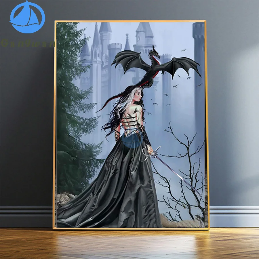 

5D DIY Diamond Painting Gothics Witches pattern full Diamond animal Dragon Art Embroidered Fantasy Woman Handicraft Home Decor