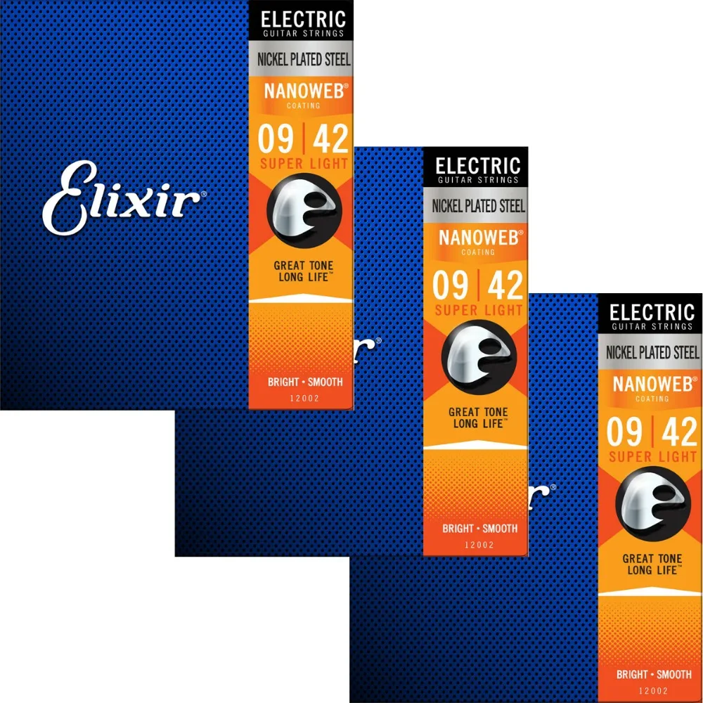 3 Sets Elixir Nickel Plated Steel Electric Guitar Strings OPTIWEB Polyweb Nanoweb Coating ANTI-RUST Plain Steels