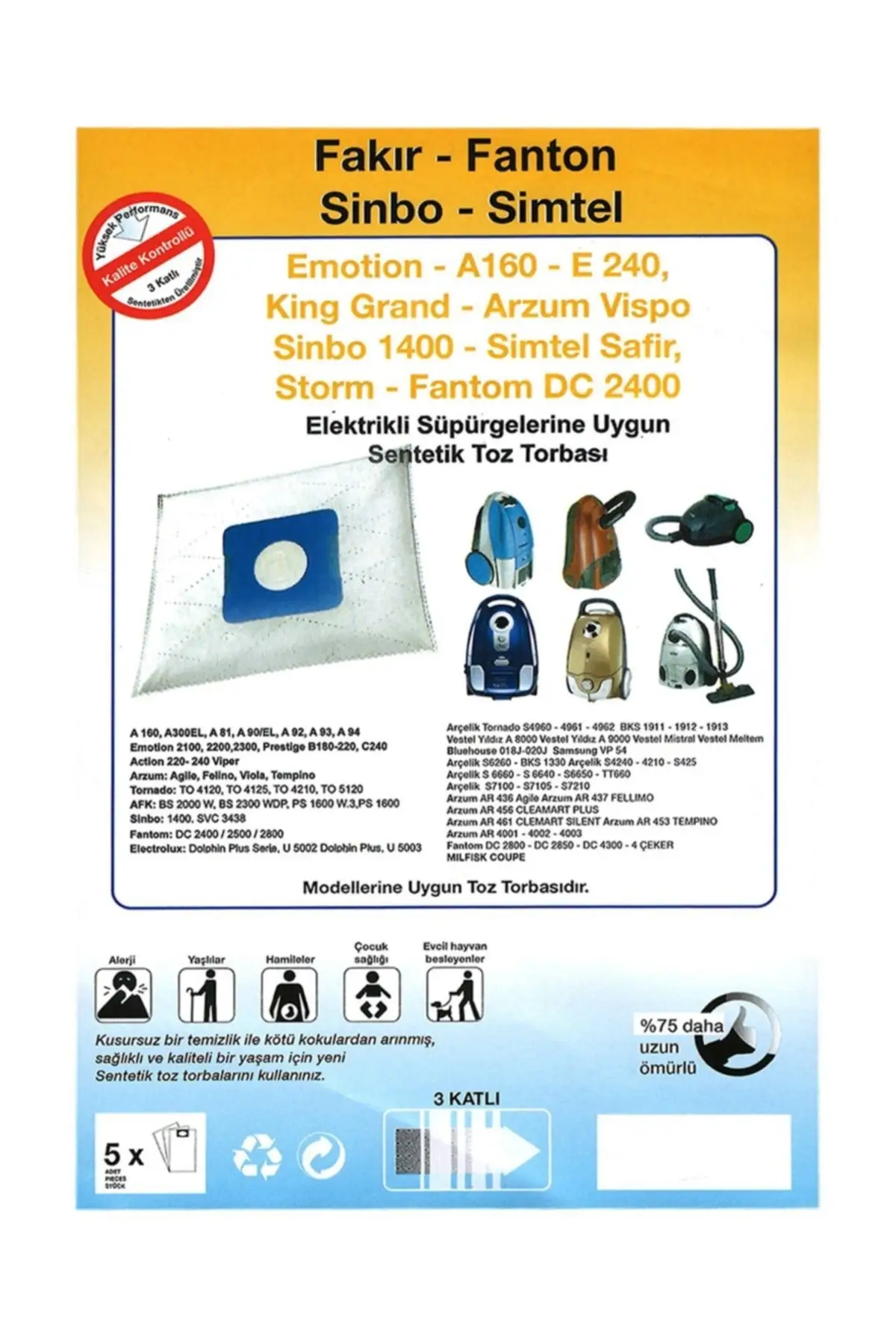 

MHK Parts Svc 3438 1600 Watt Compatible Vacuum Cleaner Cloth Dust Bag 5 Pcs