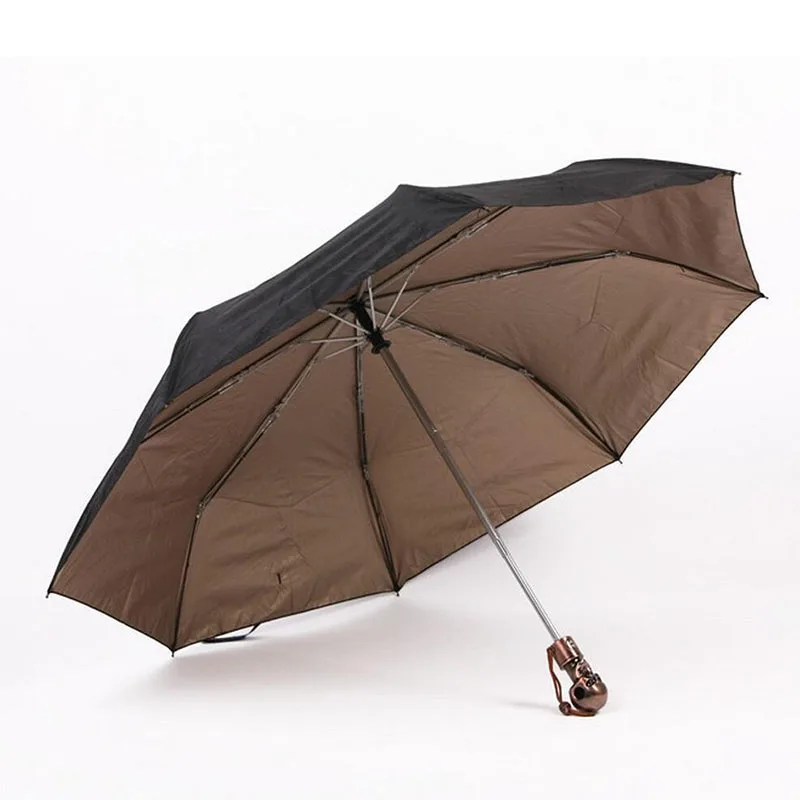 Prezzo Ombrello Creativo Con Manico A Teschio Diavolo Completamente Automatico Maschio 3 Pieghevole UV Sole Pioggia Ombrelli Antivento Maschili Attrezzatura Da Pioggia