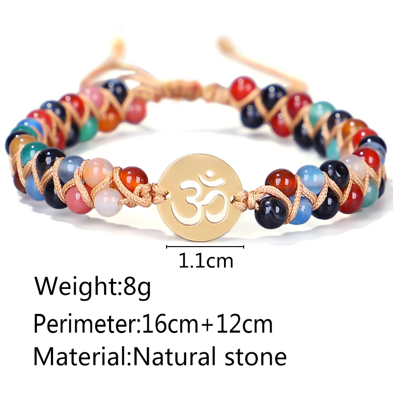 

Stainless Steel OM Charm Bracelet Color Natural Stones 7 Chakra Bracelets Handmade Braided Couple Reiki Healing Balance Bracelet