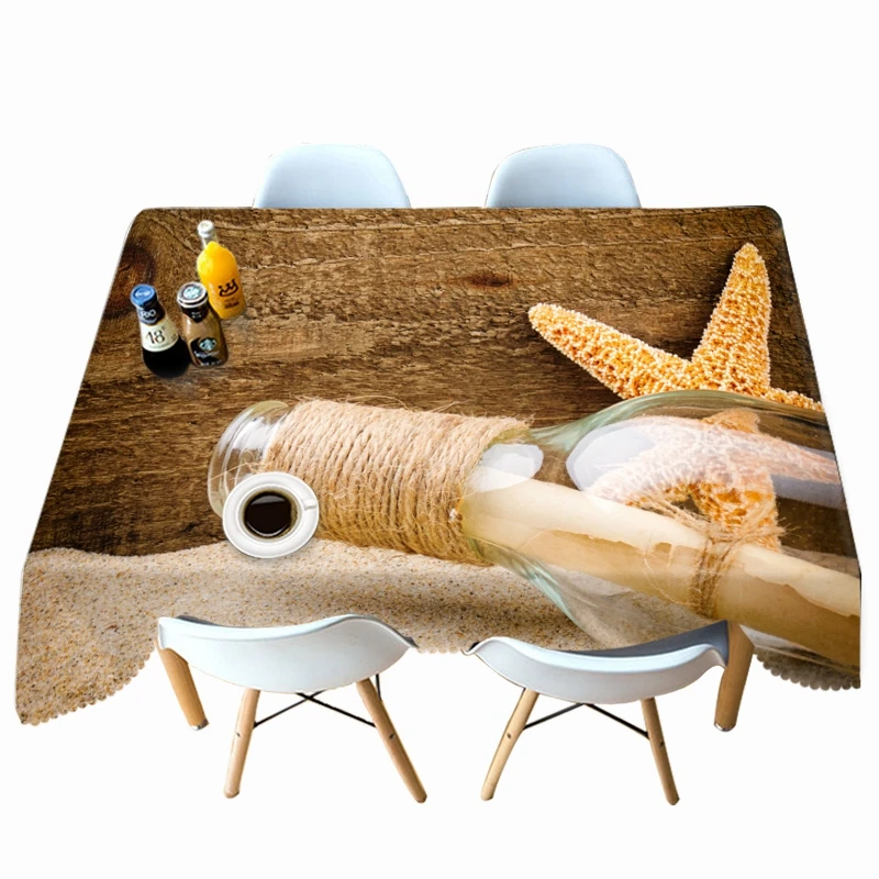 Плотная хлопковая скатерть с 3d рисунком стеклянная бутылка и морская звезда