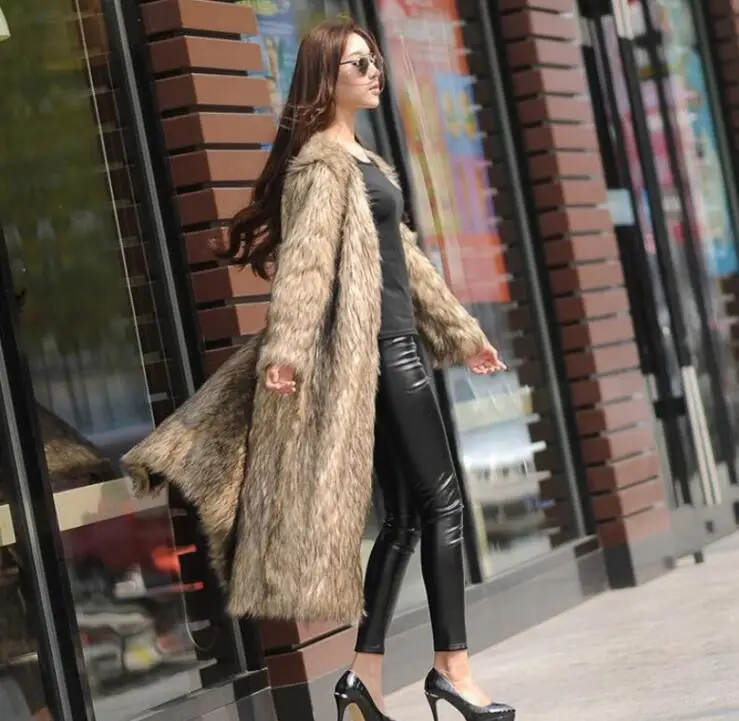 Autumn faux mink fur leather jacket womens warm long fur leather coat women loose jackets winter thicken fashion grey