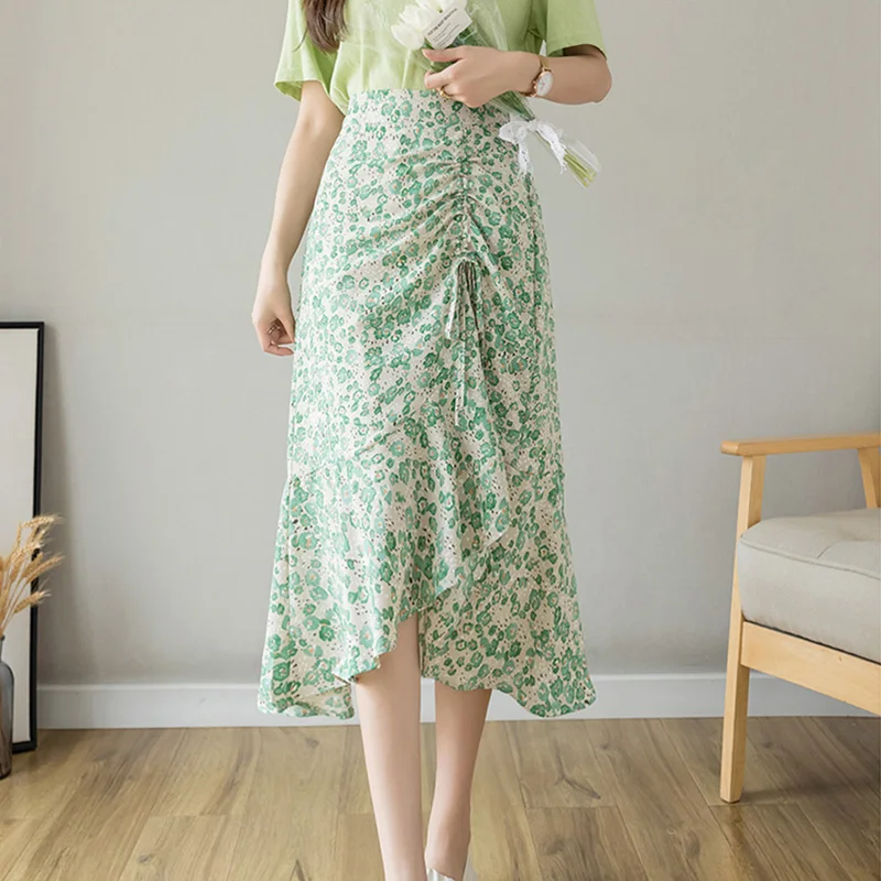 

Юбка Lucyever женская с цветочным принтом, модная шифоновая Асимметричная с оборками, лето 2021
