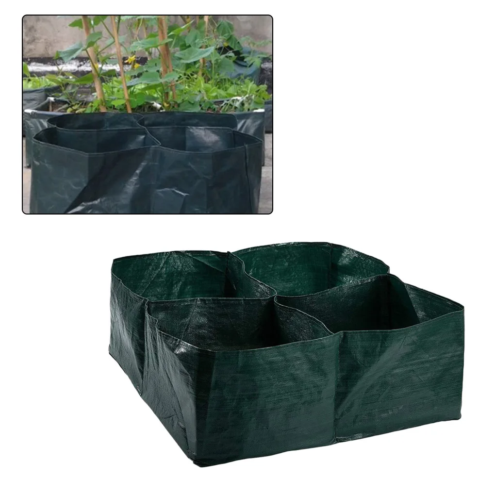 

4 Divided Grids Square Planting Container Grow Bag PE Fabric Plants Flowers Vegetables Planter Pot Raised Garden Bed