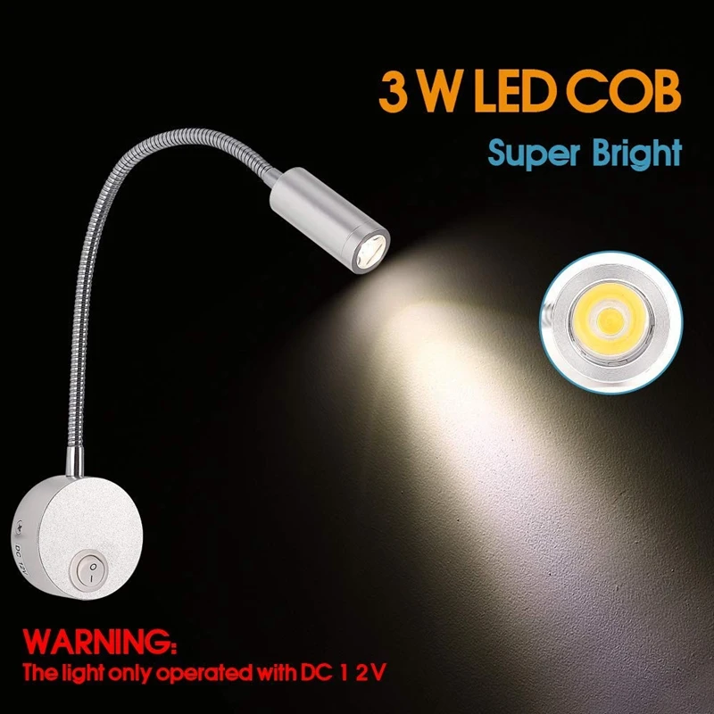 

2PCS DC 12V Reading Light with USB Charging Port, RV Interior Lights, Flexible LED Light Fixtures