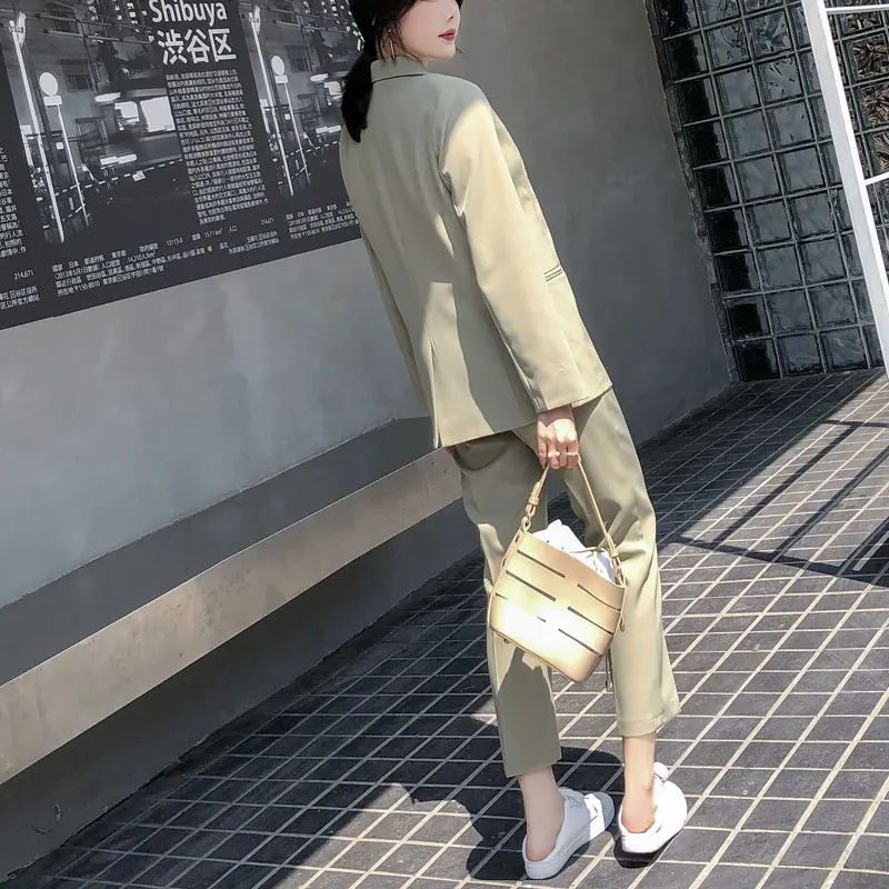 

Fashion women blazer suits Long sleeve double breasted blazer pants set Pink office ladies two-piece blazer sets