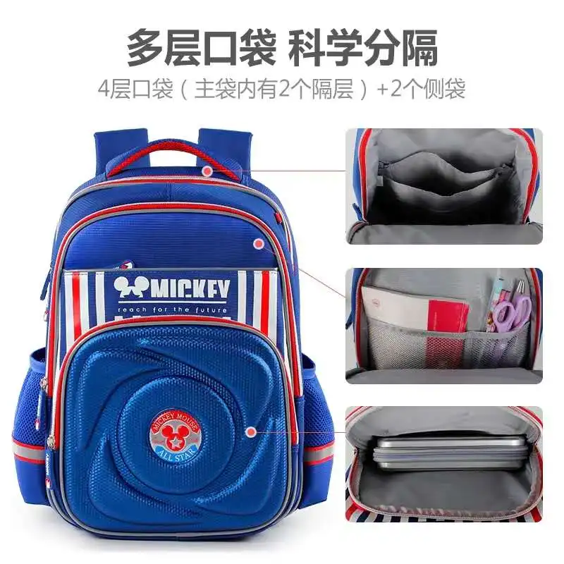 Disney Mickey girls boys school bags 3D cartoon orthopedic breathable backpack age 8-12 years primary school grade 1-5 boys gift