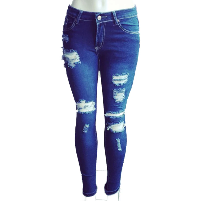 

Dilusoo Women Ripped Jeans Pants Elastic Holes Slim Denim Jeans 4 Season Pencil Pants Woman Skinny Casual Jeans Trousers Ladies