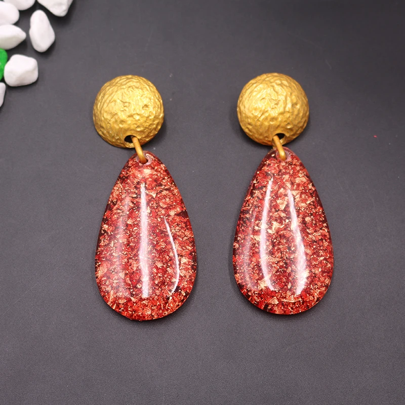 

New Fashion Glitter Resin Earrings Shiny Pave Gold Foil Big Statement Earrings Waterdrop Long Dangle Earrings Wedding Party Earr