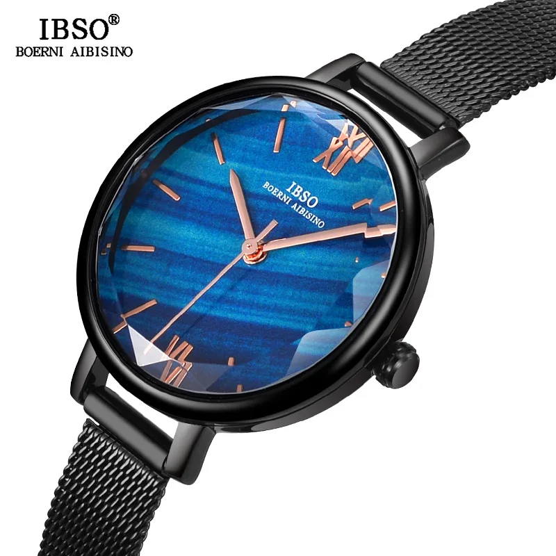 Часы наручные IBSO женские кварцевые со стеклом с сетчатым ремешком из нержавеющей