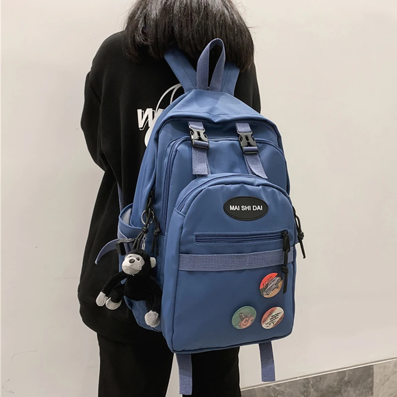 

Large Capacity Waterproof Nylon Women Backpack Female Insert Buckle Travel Bag Detachable Front Pouch Teenage Girl Schoolbag