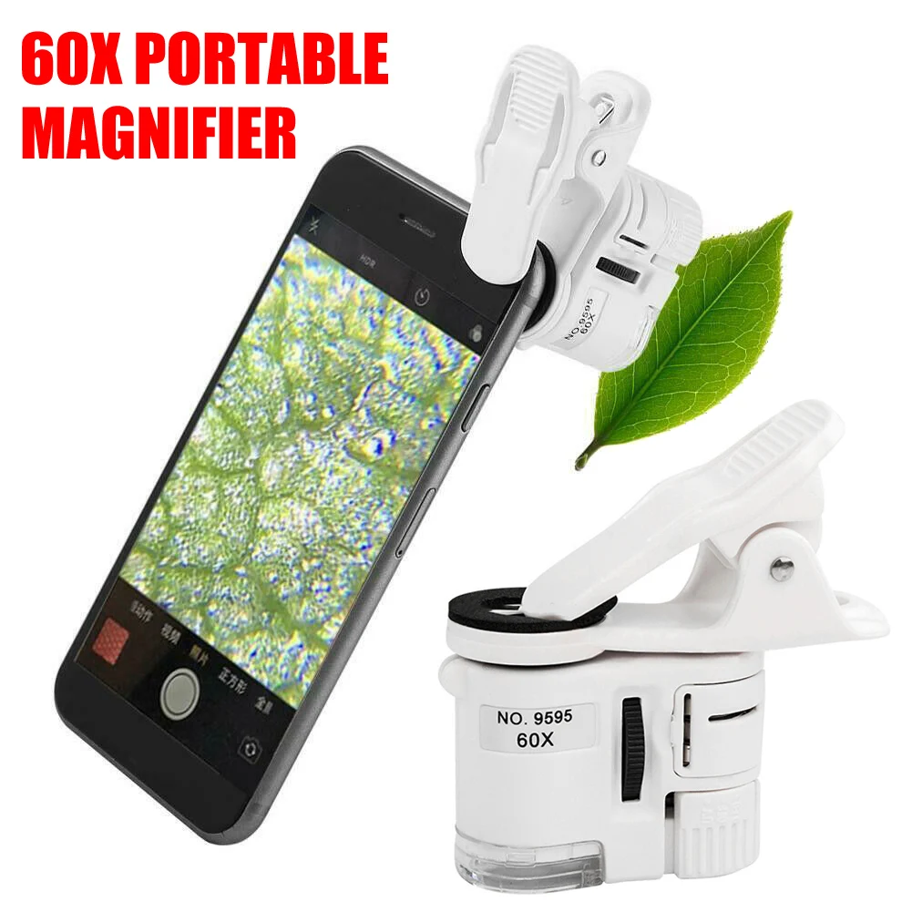 60X Portable Clip Magnifier Loupe UV Microscope Universal Mobile Phone with Mini LED LFX-ING | Мобильные телефоны и