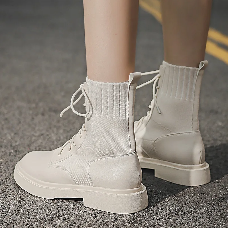 

Breathable knitted ladies Martin boots 2021 autumn new boots wild fashion ins cool short boots fashion personality
