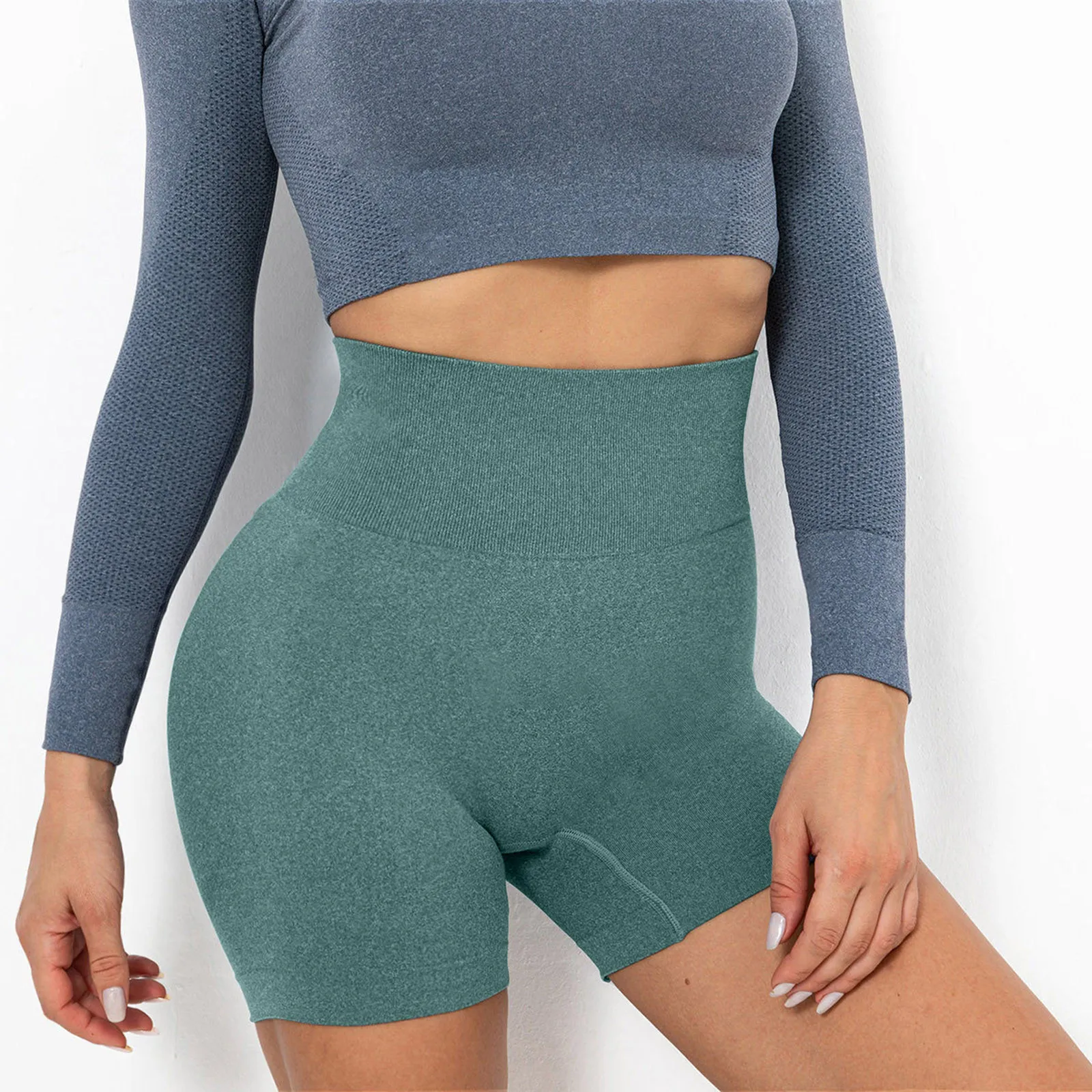 

Summer Seamless Shorts For Women High Waist Fitness Shorts Gym Casual Ladies Solid Color Elastic Abdomen Running Workout Short