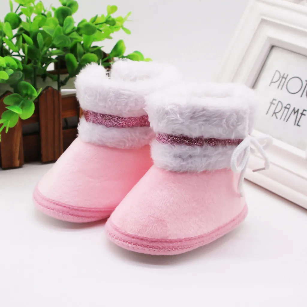 Baby Autumn Cashmere Plush Boots Girl Boys Winter Warm Shoes Bandage Toddler Fuzzy Balls First Walkers Kid Newborn |
