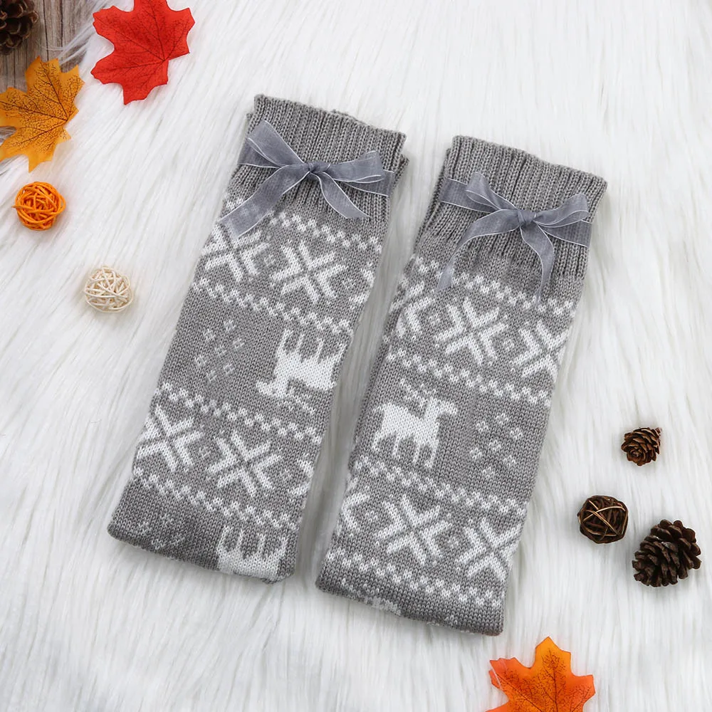 Рождественские Хлопковые гольфы выше колена зимние женские теплые с лосем