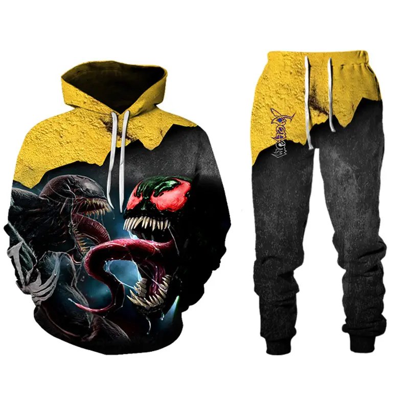 

3D Printing Hoodie Sweater Set Venom Harajuku Men and Women Jacket Pullover Trousers Sportswear 2-Piece Street Wear