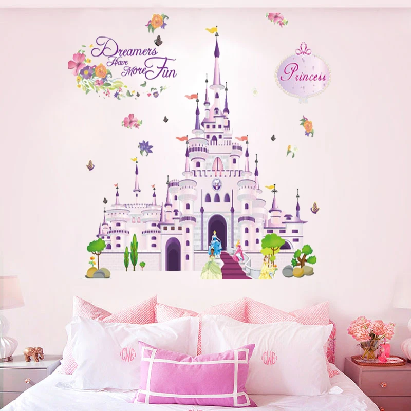 

disney princess castle 50*70cm wall stickers for kids rooms home decor cartoon wall decals decorations pvc mural art girls gift