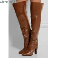 winter brown shoes women pu leather runway motorcycle high heels over the knee women long boots high quality thigh high boots