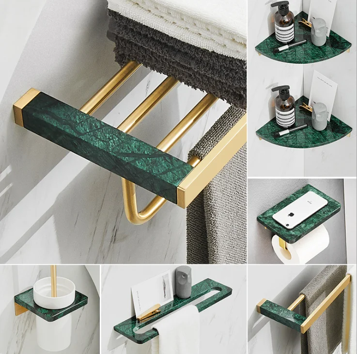 Ванная комната роскошная с полкой для полотенец из мрамора, мыльницей, держателем для бумаги, полочкой для ванны, комплектом крепежа и вешалкой для одежды оптом.