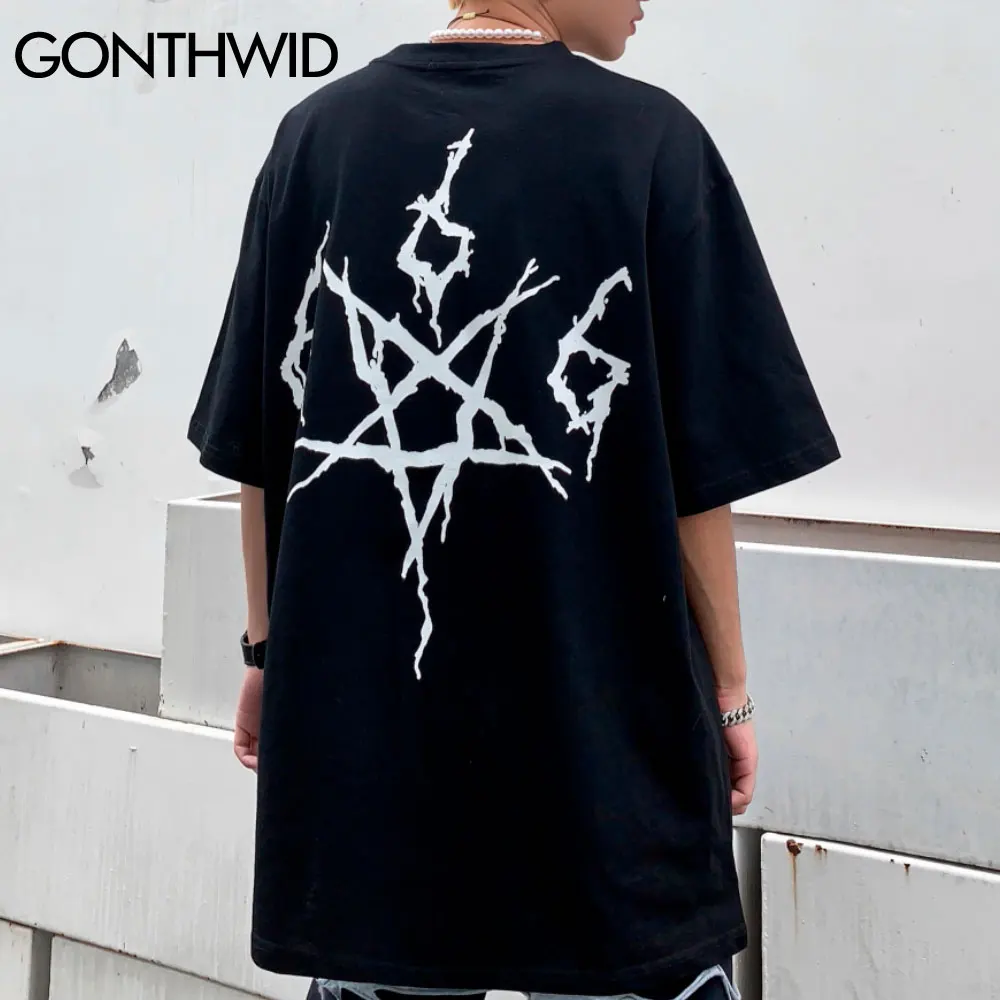 

GONTHWID Hip Hop Streetwear Tshirts Harajuku Graffiti Poster Punk Rock Gothic T-Shirts Mens Casual Short Sleeve Tees Shirts Tops