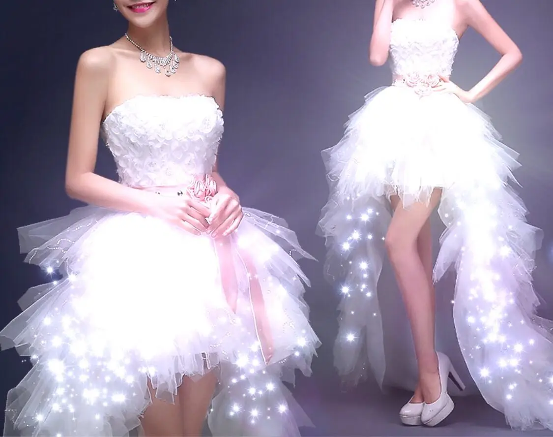 

Party flashing skirt bar luminous skirt nightclub gogo singer Luxury luminous white LED wedding Dress