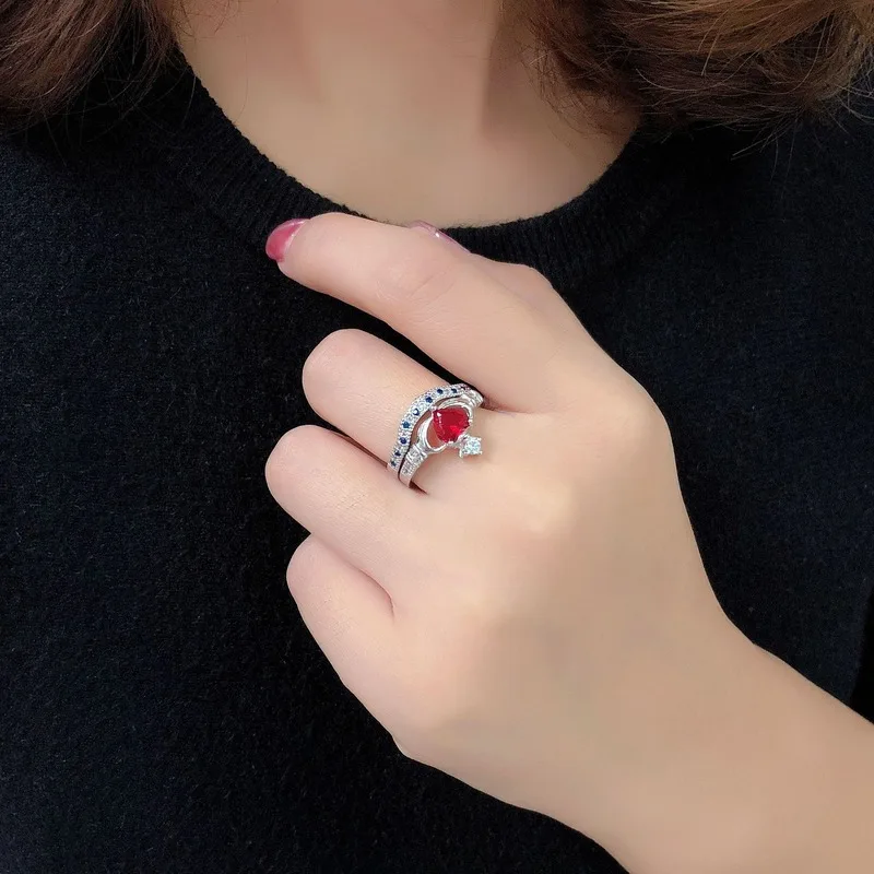 Fashion 925 Sterling Silver Color Ring For Women Wedding Engagement Diamond Crown Queen Gemstone Sapphire Fine Jewelry | Украшения и
