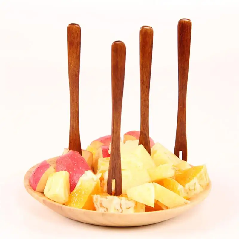 

1 Pcs Wooden Fruit Fork Creative Two-Tine Japanese-Style Fruit Melon Salad Vegetable Forks Tableware For Cafeteria Flatware