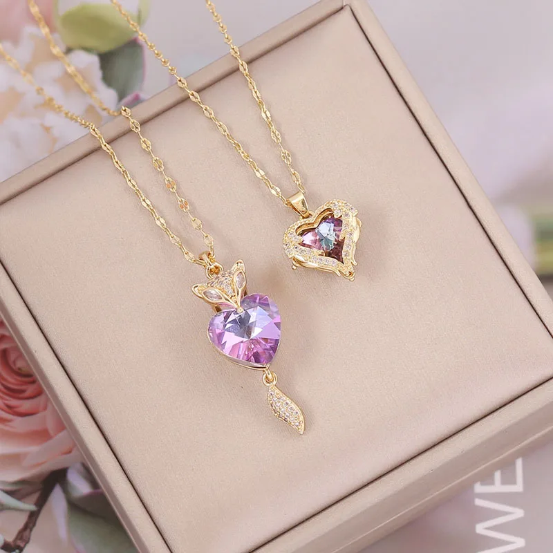 

Fashion Copper Color Glass Love Fox Pendant For Women Simple Ins Temperament Golden Metal Necklace 2021 New Jewelry Wholesale