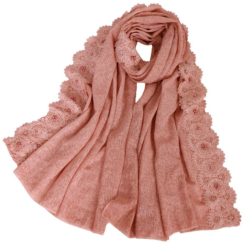 Женский хлопковый шарф длинный однотонный с жемчужинами 45| |