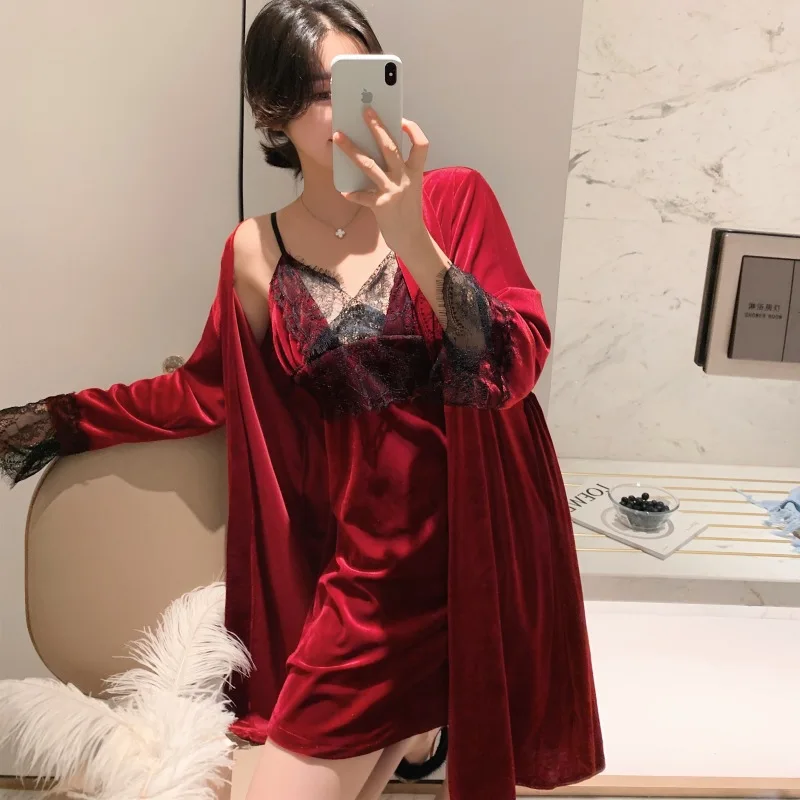 Женский бархатный халат и MECHCITIZ роскошный кружевной пикантный с v-образным