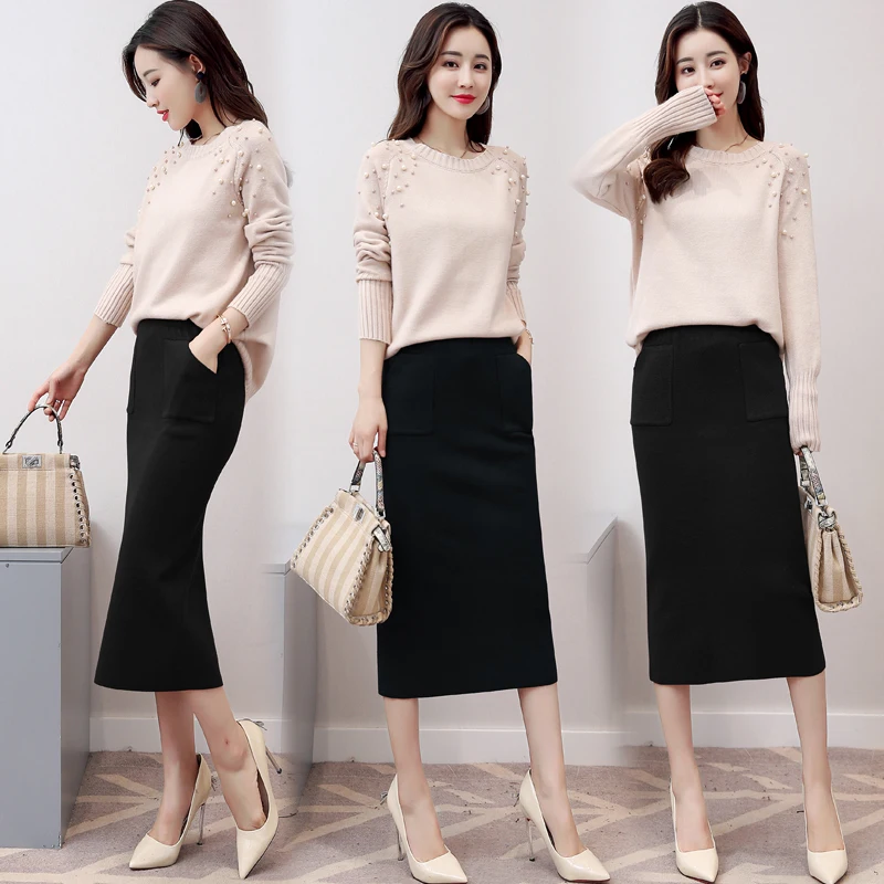 Осень зима 2021 Женский вязаный комплект из двух предметов женский свитер с