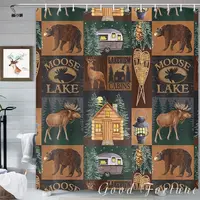 Forest Wildlife Bear Deer Rustic Cottage , Waterproof Fabric Shower Curtain Bathroom Decor