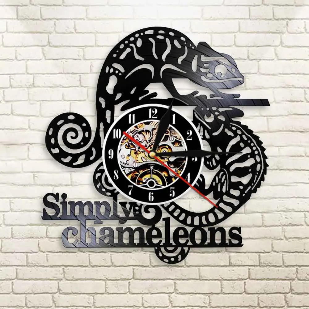 Просто Хамелеон 3D настенные часы под рептилию экзотические животное Виниловая