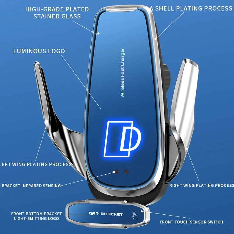 Автоматическое автомобильное беспроводное зарядное устройство 15 Вт Qi держатель