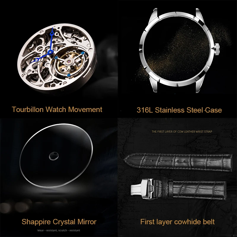 

AESOP Mechanical Watch Men Luxury Watches for Men Tourbillon Male Skeleton Men's Watch Man Male Clocks Sapphire Dropshipping