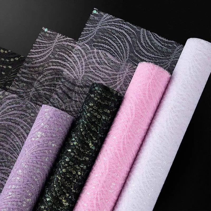 

New Flower Wrapping Paper Flower Shop Dynamic Colorful Yarn Wave Pattern Net Yarn Floral Packaging Trend Bouquet Wrapping Paper