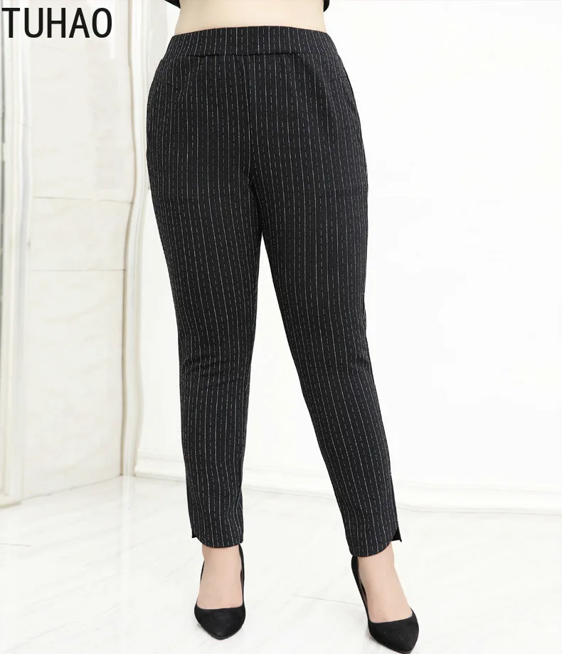 Женские брюки в полоску TUHAO черные офисные больших размеров 10XL 8XL 6XL 4XL с высокой