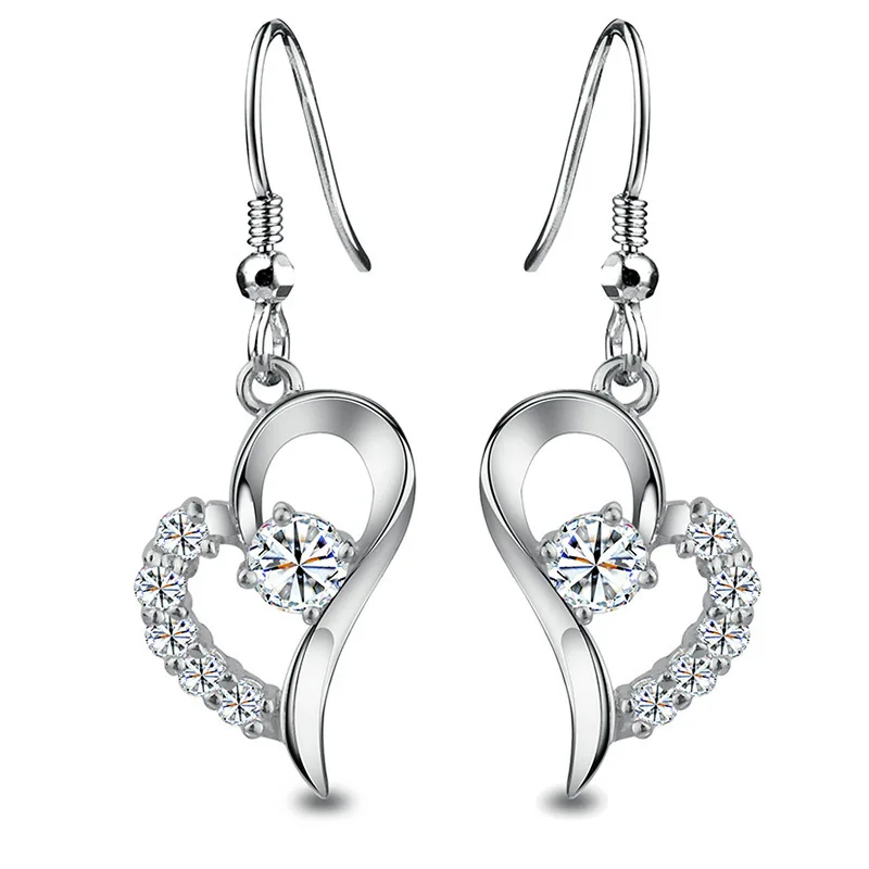 

Love Is In My Heart Silver Plated Earrings Fashion Korea Style Elegant Zircon Drop Earrings Gift for Women Jewelry Wholesale