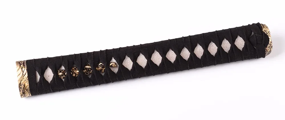 Shijian Swords High Grade Tsuka Handle For Katana Real Leather Ito Wrapped Tsuka Assembled with Brass Fitting 26 CM Black Handle