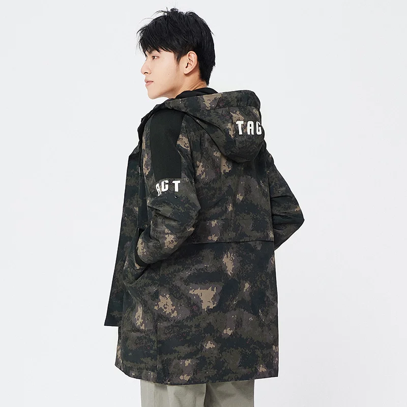 

SEMIR Trench Coat Men 2021 Spring New Camouflage Hooded Jacket Fashion Mid-Length Coat Youth Clothing