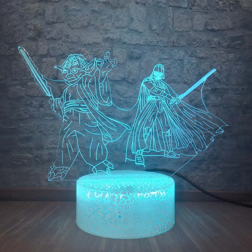 Креативный s Звездные войны лампа Мастер Йода черный рыцарь 3D оптический ночной